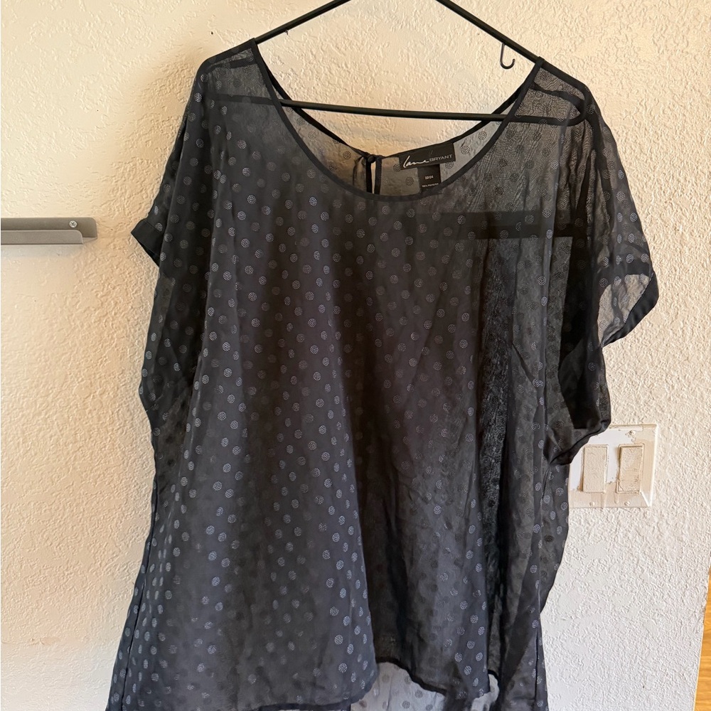 Lane Bryant Sheer Black Polka Dot Blouse